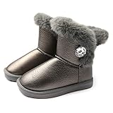 Apawwa Girls and Boys Boots Fur Lined Slip-On Warm Girls Snow Boots Waterproof Kids Winter Boots Sty