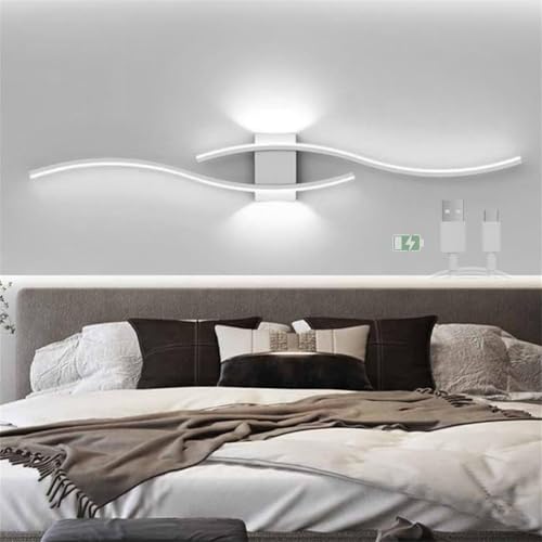 Lampada da Parete a LED Moderna Ricaricabile Tramite USB - Applique a Barra ondulata con Design in Acrilico e Ferro per Soggiorno, Camera da Letto, Comodino (Luce Calda, 120 cm)