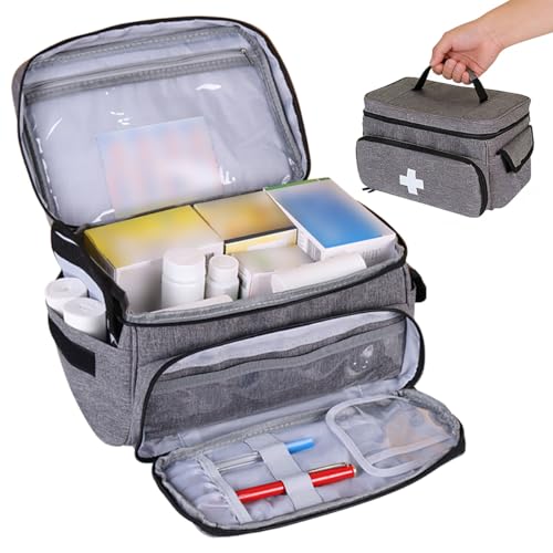 VGECEE Tragbare Medizintasche Medikamententasche Groß Reiseapotheke Tasche Leer Arzttasche Hausbesuch Wasserdicht Erste Hilfe Tasche Leer Medizin Aufbewahrungstasche für Home, Office, Reisen Outdoor