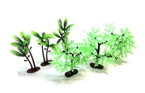6PC Mini Toy Jungle Trees – Bushy Jungle Trees & Tall Palm Trees (4”-6” Tall)
