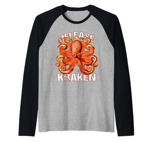 Release the Kraken Giant Octopus Scandinavian Folklore Camiseta Manga Raglan