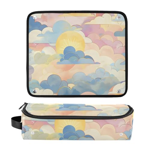Organizador portátil para herramientas de peinado con diseño de nubes pastel, incluye tapete resistente al calor para plancha alisadora, rizador y otras herramientas miniatura 3