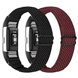 Janpso Banda elástica de nailon compatible con Fitbit Charge 2 solamente, correa de repuesto deportiva de nailon elástico ajustable para hombres y mujeres