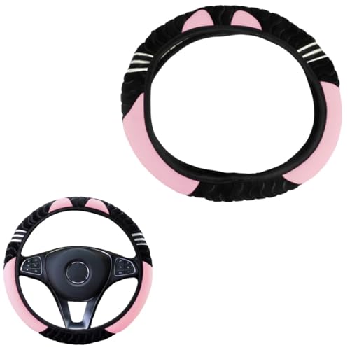 COYUN 1 pcs Fundas para el Volante del Coche, Protectores de Cuero de Gamuza con Tacto Suave, Antideslizante y Deportivo, ProteccióN Volante Coche Colores Patchwork, Accesorios Coches Interior, Rosa