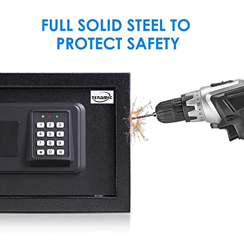 Tenamic Safe Box 0.44 Cubic Feet Electronic Digital Security Box, Keypad Lock Box Cabinet Safes, Solid Alloy Steel Office Hotel Home Safe, Black #TOP5