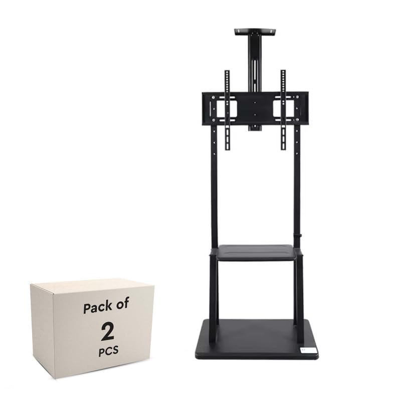 Image of Robustt TV Stand with Wheels | Fits 50-98 Inches TV | Heavy Duty Material | Tilt & Height Adjustable Rolling TV Stand | Movable TV Stand | Flexible Shelf | Cable Management - Pack of 2