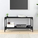 Homvdxl TV-Ständer mit schwarzem Metallrahmen, 2-stöckiger TV-Schrank mit Ablage, einfache Montage, Holzmaserung, für 76,2 cm (30 Zoll) Fernseher, für Wohnzimmer, Schlafzimmer (schwarz)