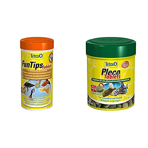 Tetra FunTips Tablets, Haft Futtertabletten als Hauptfutter für alle Zierfische & Pleco Tablets – Nährstoffreiches Hauptfutter für alle pflanzenfressenden Bodenfische, verschiedene Größen