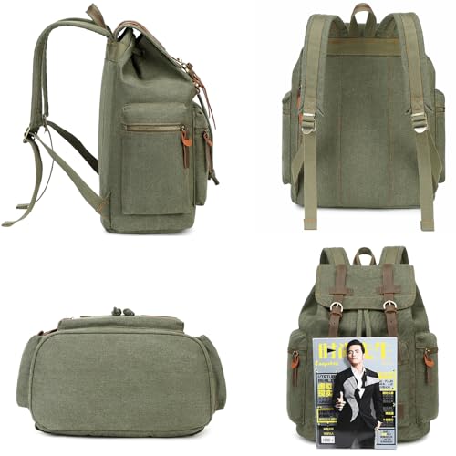Image of Bluboon Vintage Backpack Leather Trim Casual Bookbag Men Women Laptop Travel Rucksack