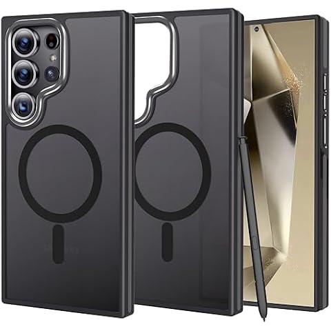 NUVAVO Compatible Galaxy S24 Ultra Case, [Compatible with Magsafe] Galaxy S24 Ultra Matte Clear Case with Anti-Slip Grip and Protective Camera Bezel Cover
