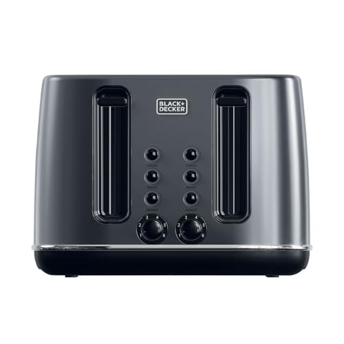 BLACK+DECKER Premium 4 Slice Stainless Steel Toaster 2300W Dual Sided Heating with 6 Level Independent Browning Control Defrost & Reheat LED Buttons 4-Slot Design 36mm Wide Slots | SSET425-B5