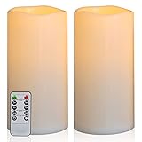 Yongmao 10' x 5' Waterproof Outdoor Flameless Candles Battery Operated LED Flickering Pillar Candles with Remote and Timer for Indoor Outdoor Lanterns, Long Lasting, Ivory White Large, Set of 2