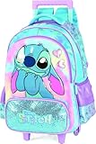 Mochila Infantil com Rodinha, Luxcel, Stitch, Azul, G, com Cetim e Pelúcia