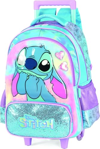 Mochila Infantil com Rodinha, Luxcel, Stitch, Azul, G, com Cetim e Pelúcia