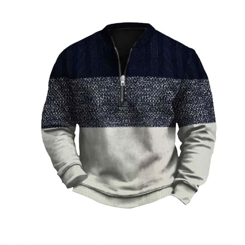 SHAOBGE Of Today Todays Daily Deals My Recent Orders Sweatshirts For Men Western Quarter Zip Pullover Vintage Knit Sweatshirt Printed Crewneck Sweater Fall Winter Shirts Navy X-Larg