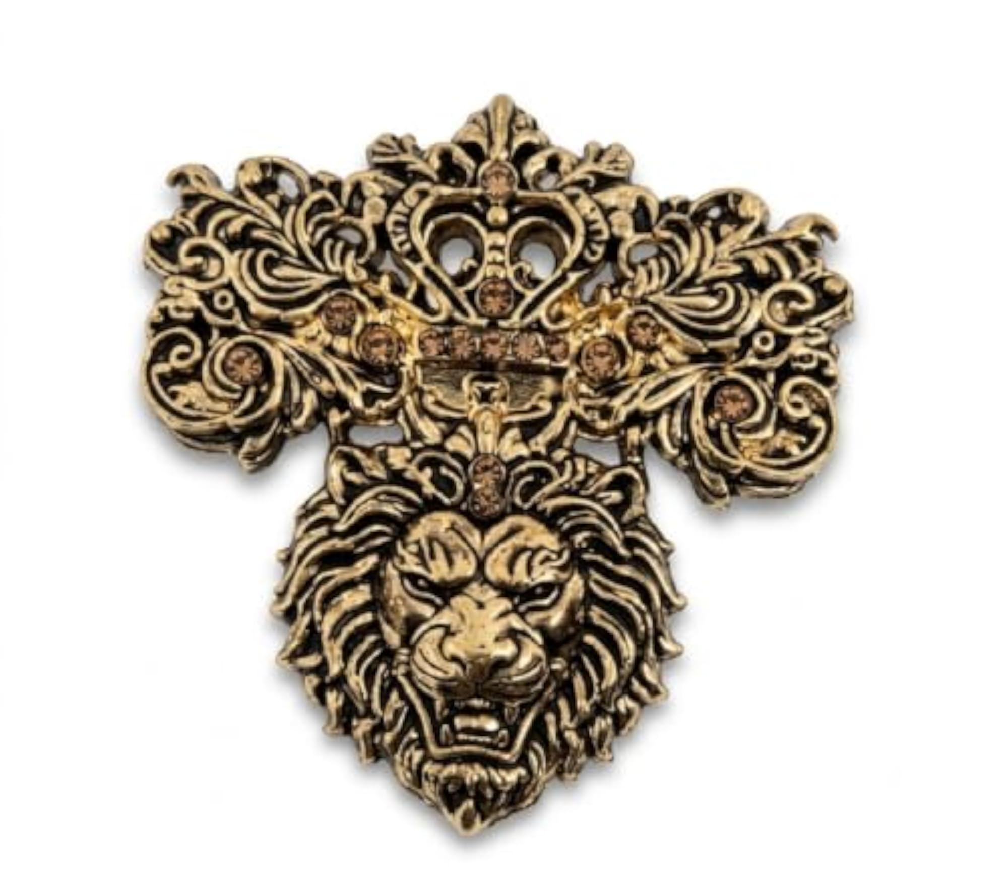 Gold Lion Crown Brass Brooch, Vintage Luxury Lapel Pin