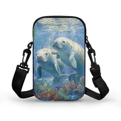 WELLFLYHOM Bolsa tiracolo pequena para mulheres, bolsa mensageiro, mini bolsa de ombro, Peixes-boi,