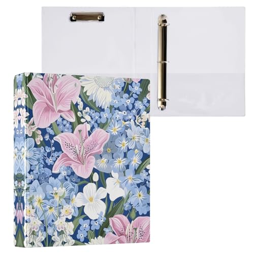 リングファイル ルーズリーフ バインダー a4 桔梗 花柄 かわいい Dリング 3穴 200枚収納 クリップ&収納ポケット付き 書類整理 事務用品