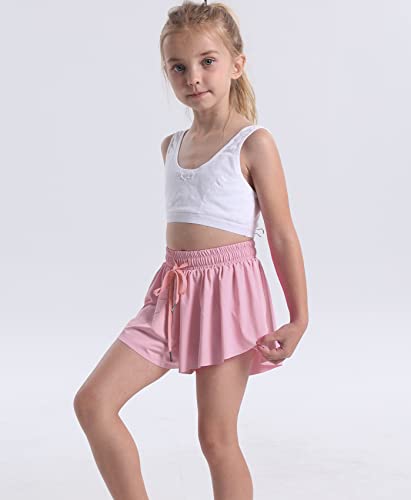 Flowy Butterfly Shorts for Girls 2-in-1 Athletic Running Skirt Shorts Cheer Tennis Dance Preppy with Spandex Liner(Light Pink,Large) - Thumbnail 4