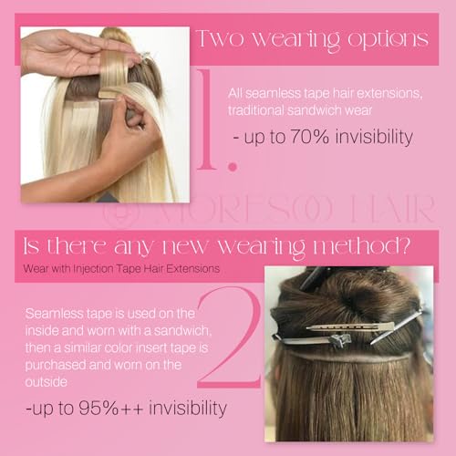 Image of Moresoo Tape in Hair Extensions Brown Highlighted with Blonde Real Hair Tape in Human Hair Extensions 18 Inch Glue in Extensions Real Human Hair Remy Straight #P4 /27 20pcs 50g