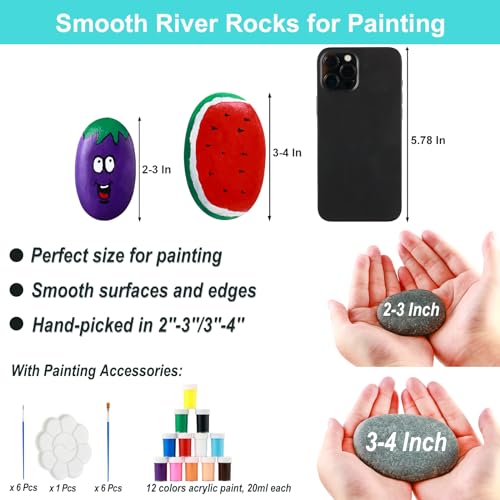 3\'\'-4\'\' About 40 Pcs Large River Rocks for Painting with Painting Kit 17.6 Lbs Smooth Kindness Natural Rocks Flat Stones for Crafts, Bulk Paintable Pebbles for DIY, Home Decor, Holiday Gift