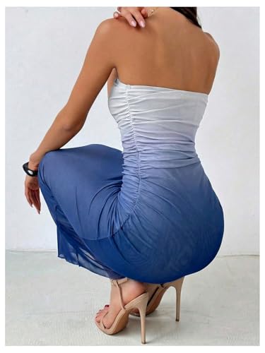 Image of GORGLITTER Women's Sunset Ombre Strapless Cocktail Bridal Shower Midi Dress | Orange Wedding Guest Dress, Mesh Tube Dress, Bridesmaid Dresses, Vacation Beach Sundresses,