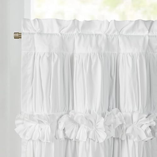 HIG 2 Pack White Ruffle Kitchen Curtains – Handcrafted Bow Tie Blackout Tier Curtains for Kitchen, Cabinet, Basement, Camper, Farmhouse Decorative Privacy Cafe Window Treatment, 30"x36" by HIG - Image 2