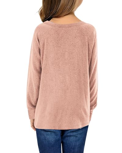 Image of Girls Shirts for 6-13 Years Long Sleeve Crewneck Tops with Pockets