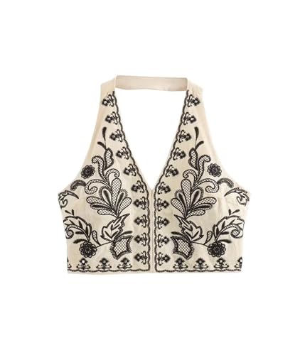 Haut court brodé dos nu pour femme au style vintage unique