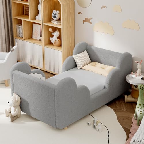 Meulbaty Toddler Bed, Soft As A Cloud Toddler Floor Bed Frame, Cot Beds with Extra Wide Safety for Girls and Boys (Mattress Not Included) Grey - Image 5