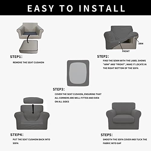 Image of Easy-Going Waterproof 2 Pieces Chair Cover Couch Covers for Sofa | Stretch Spandex Sofa Cover Protector Elastic Bottom for Cushion Couch Dog Pet Friendly Living Room Gray