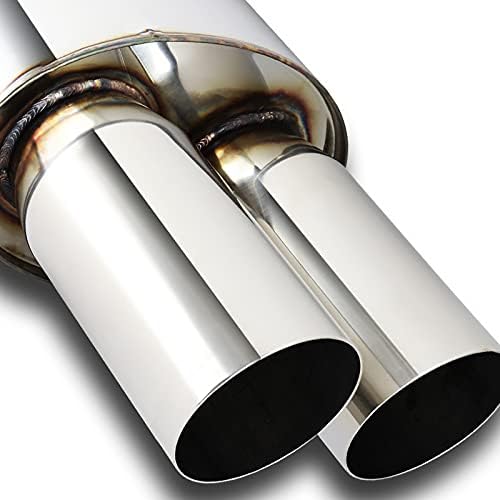 Universal 2.5" Inlet 3" Outlet Dual Exhaust Tip Muffler Stainless Steel Universal 21" Length, Dual Tip, Weld On, Exhaust Muffler (DTM-Style)