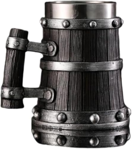 SLLS ビールジョッキ 木製スタイル手作り ビールマグ バー用 大容量 304ステンレス製 個性的樹脂デザイン クリスマスギフト パーティー用 紅茶・飲料カップ 酒器