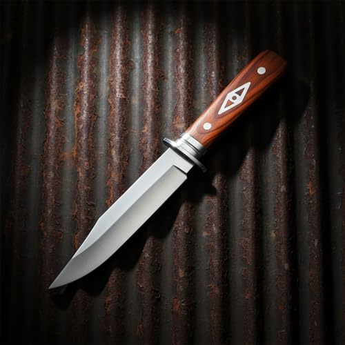 Outdoor Fixed Blade Knife with Full Tang Stainless Steel Blade, Ergonomic Wood Handle Straight Blade Knife with Sheath for Camping, Hiking, Fishing and Everyday Utility