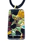 Mit Echtheitszertifikat Murano Glas Anhänger – Millefiori auf goldfarbenem Blatt 3 cm x 1,5 cm inkl. Geschenkbox (Lisa)