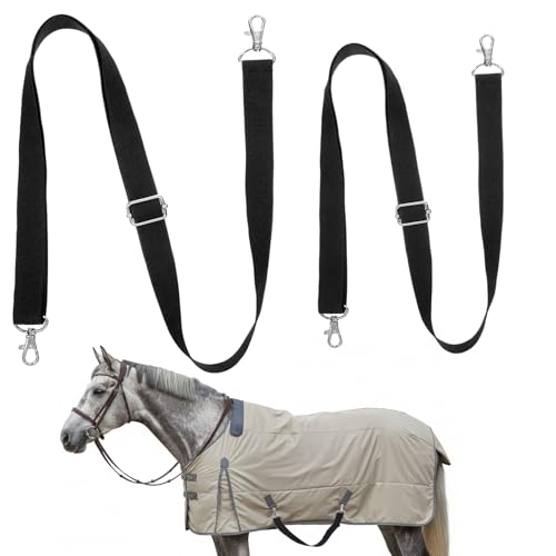 2 Pcs Horse Blanket Leg Straps - 24 to 42 Inch Adjustable Elastic Horse Blanket Straps Replacement with Double Swivel Snaps