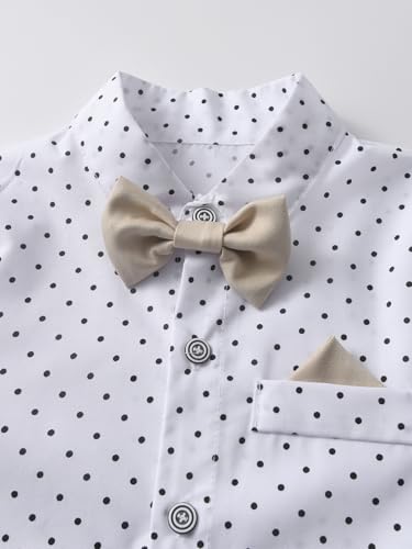 Image of Boarnseorl Baby Boys Pants Sets, Infant Long Sleeve Shirt + Pants + Bow Tie + Suspenders Outfits