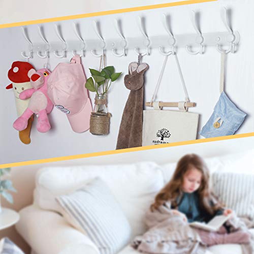 WEBI Coat Rack Wall Mounted,10 Tri Hooks for Hanging,16" Hole to Hole Wall Coat Rack,Coat Hook,Hook Rack,Hook Rail,Coat Hanger Wall Mount for Coats,Hats,Jacket,White,2 Packs by WEBI - Image 3
