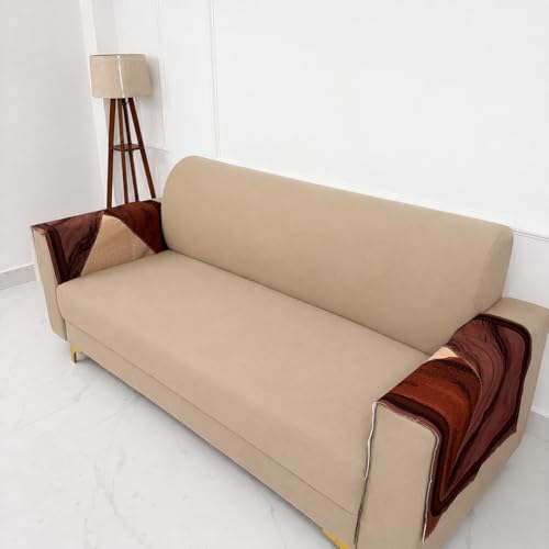Image of Homerz Premium 'Luxe Series' Holland Velvet Sofa Cover | Smooth Finish | Anti-Skid Fleece Backing | Soft Touch Couch Seater Protector for Living Room Dustproof (Urban Dune, 2 pc Armrest, Armrest)