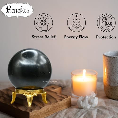 Image of Certified Hematite Crystal Ball for Meditation - Premium Crystal Vastu Items for Home and Feng Shui Items for Good Luck - Ideal for Pooja Supplies and Spiritual Practices (2 inch Inch)
