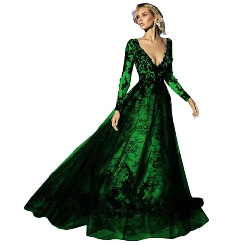 XYAYE Gothic Wedding Dresses for Bride Long Sleeve Wedding Gowns Lace Boho Bridal Gowns Black Tulle Bridal Dresses