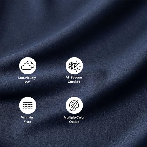 Image of Navy Fitted Sheet,Queen Size Fitted Sheet with Deep Pocket 18 inch,Ultra Soft & Breathable FittedSheet Easily Fits 18 inch to 24 inch Mattress