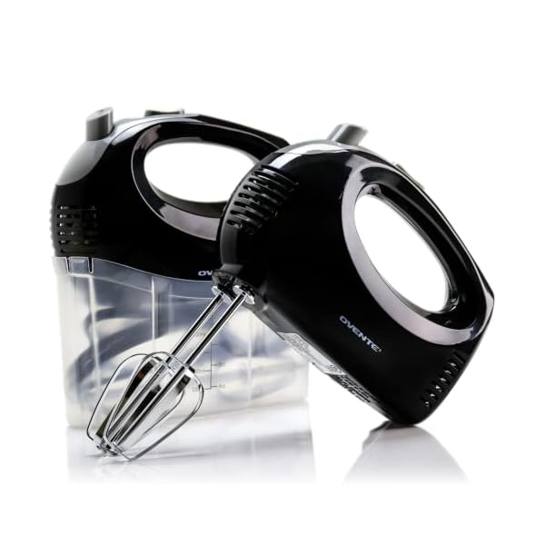 OVENTE Portable 5 Speed Mixing Electric Hand Mixer with Stainless Steel Whisk Beater Attachments & Snap Storage Case, Compact Lightweight 150 Watt Powerful Blender for Baking & Cooking, Black HM151B