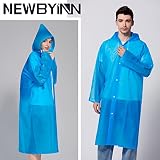 Newbyinn 2 Stück Regenponcho Damen Herren Wasserdicht, Regenmantel Regencape mit Kapuze Regen Poncho Cape Festival Wandern Faltbar Blau