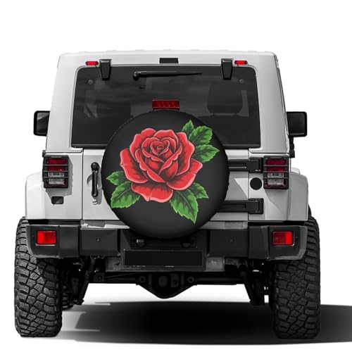 Image of Delerain Red Rose Spare Tire Covers Waterproof Dust-Proof Spare Wheel Cover Universal Fit for Jeep, Trailer, RV, SUV, Truck and Many Vehicle (17 Inch for Diameter 31 inch-33 inch)
