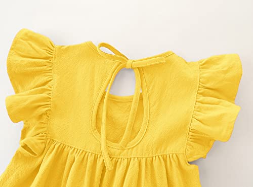 Rjxdlt Toddler Dress Baby Girls Cotton Linen Ruffle Sleeve Tiered Swing Casual Summer Boho Dresses 379 Yellow 80 #TOP3