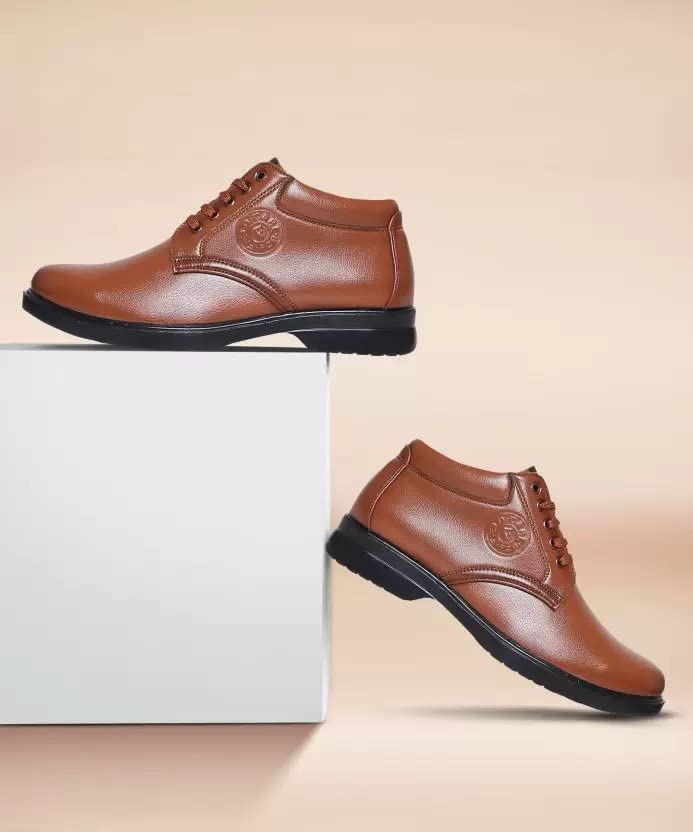Image of FIELD CARE Men's Fashion Lace-Up Mid Top Formal Dress Shoes - Stylish Office, Business Footwear with Comfortable Cushioned Sole