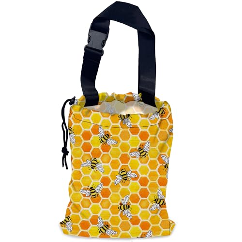 Image of Watercolor Bees Car Trash Bag,Honeycombs Hanging Drawstring Car Garbage Bag,Waterproof Canvas Car Back Seat Organizer with Adjustable Buckle,for Vehicles,SUVs,Camping,Road Trips