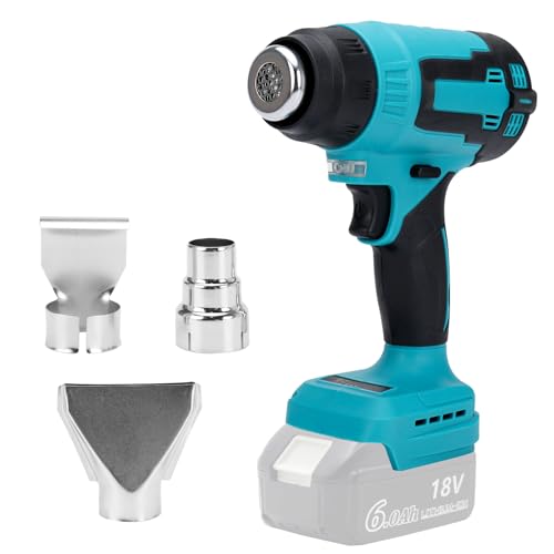 Pistola de aire caliente sin cable compatible con Makita 18V batería, Pistola de calor sin escobillas con 3 boquillas y 2 ajustes de temperatura para secado, curvado de tubos, eliminación de pintura