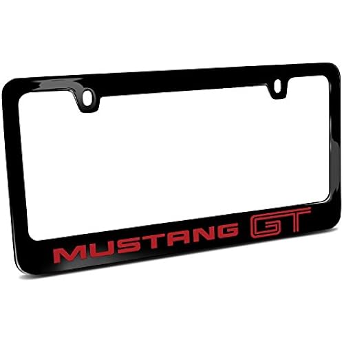 iPick Image for Ford Mustang GT in Red Printed American-Made Black Metal License Plate Frame - Official Licensed